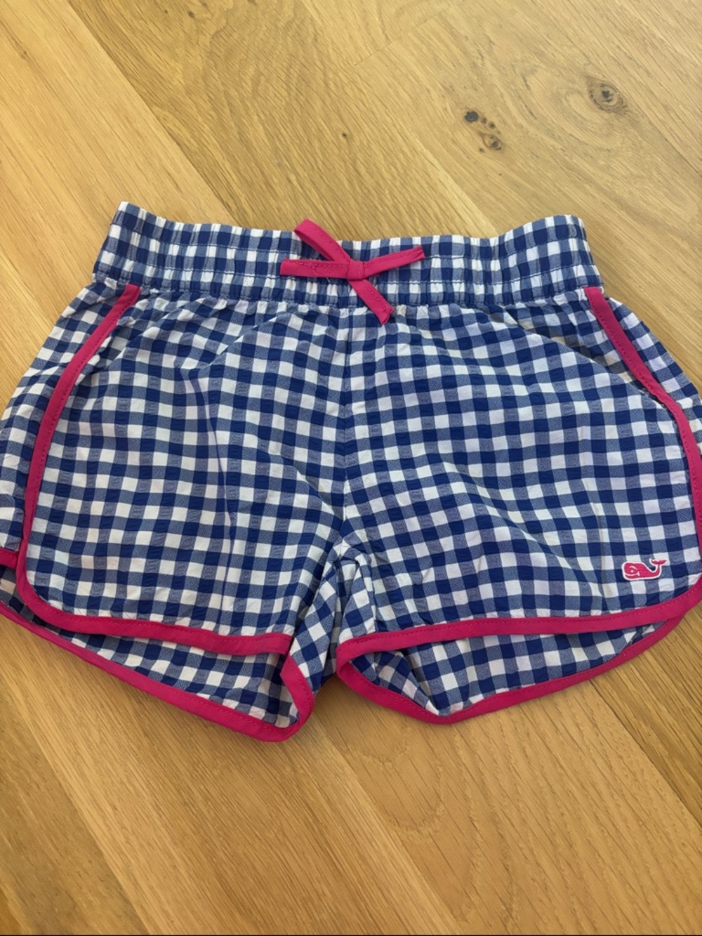 Vineyard Vines Blue Gingham Shorts with Pink Trim 3T